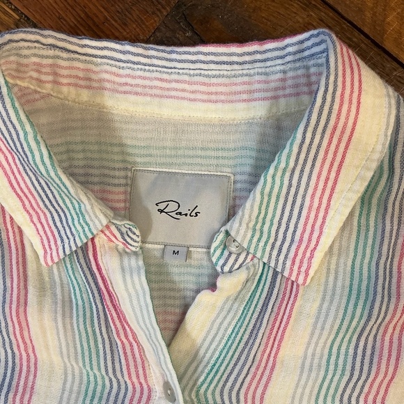 Rails Ellis Rainbow Stripe Button Down Shirt Medium Lightweight Cotton Top - Picture 4 of 8